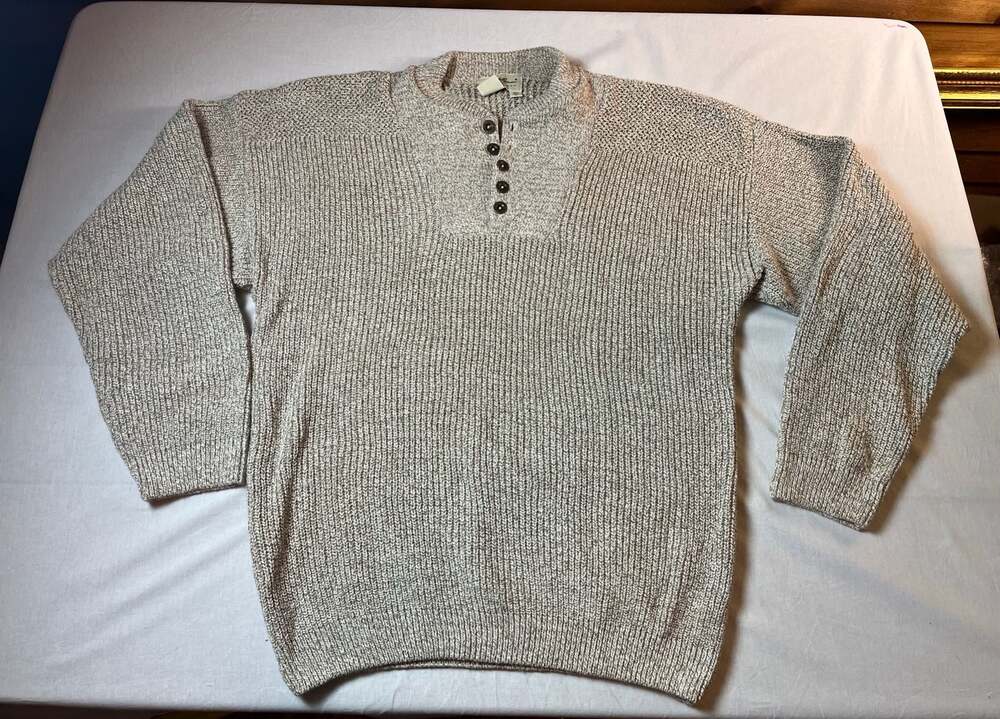 Vintage Eddie Bauer Heavyweight Cotton Knit Henley Pullover Sweater Men's Size L
